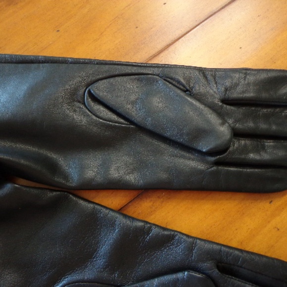 FIRM NWT Auclaire Glace Leather Cashmere Gloves Lining W's M Black - Picture 6 of 7